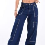 Curva 131 WIDE LEG DENIM BLUE RECORTE GRIS