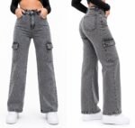 706Gr cargo WIDE LEG DENIM GRIS CARGO BRILLOS