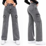706Gr cargo WIDE LEG DENIM GRIS CARGO BRILLOS