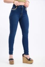 201CAD: SKINNY AZUL CON DETALLES DE CADENAS