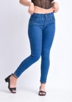 201BR: SKINNY AZUL CON DETALLES DE STRASS - Imagen 2