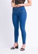 201BR: SKINNY AZUL CON DETALLES DE STRASS