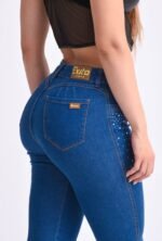 201BR: SKINNY AZUL CON DETALLES DE STRASS - Imagen 3
