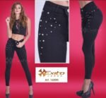 1600N SKINNY DENIM NEGRO CON PERLAS - Imagen 2